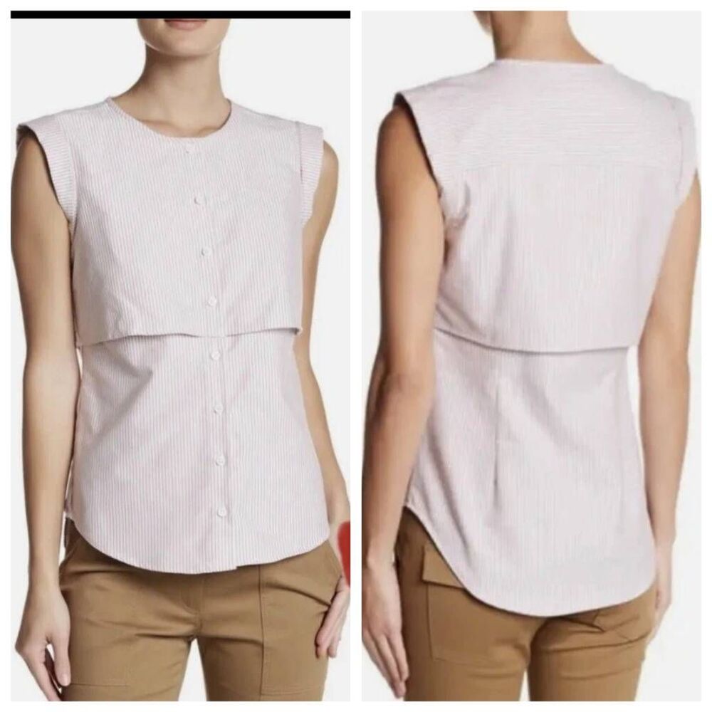 Veronica Beard Poplin Sleeveless Tank Red And White Stripped Top 6 Luxury Design